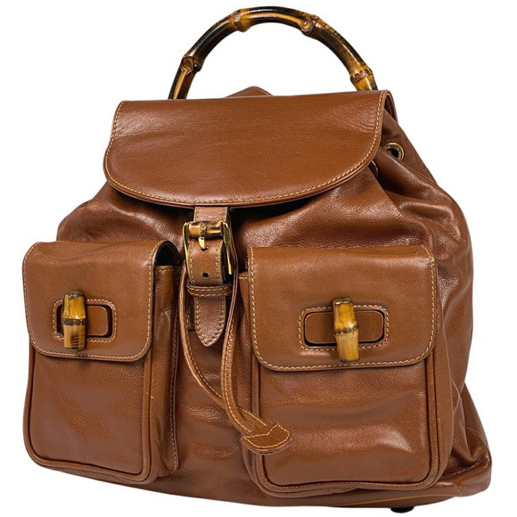 Gucci Bamboo Backpack Daypack Leather Brown - Picture 1 of 7